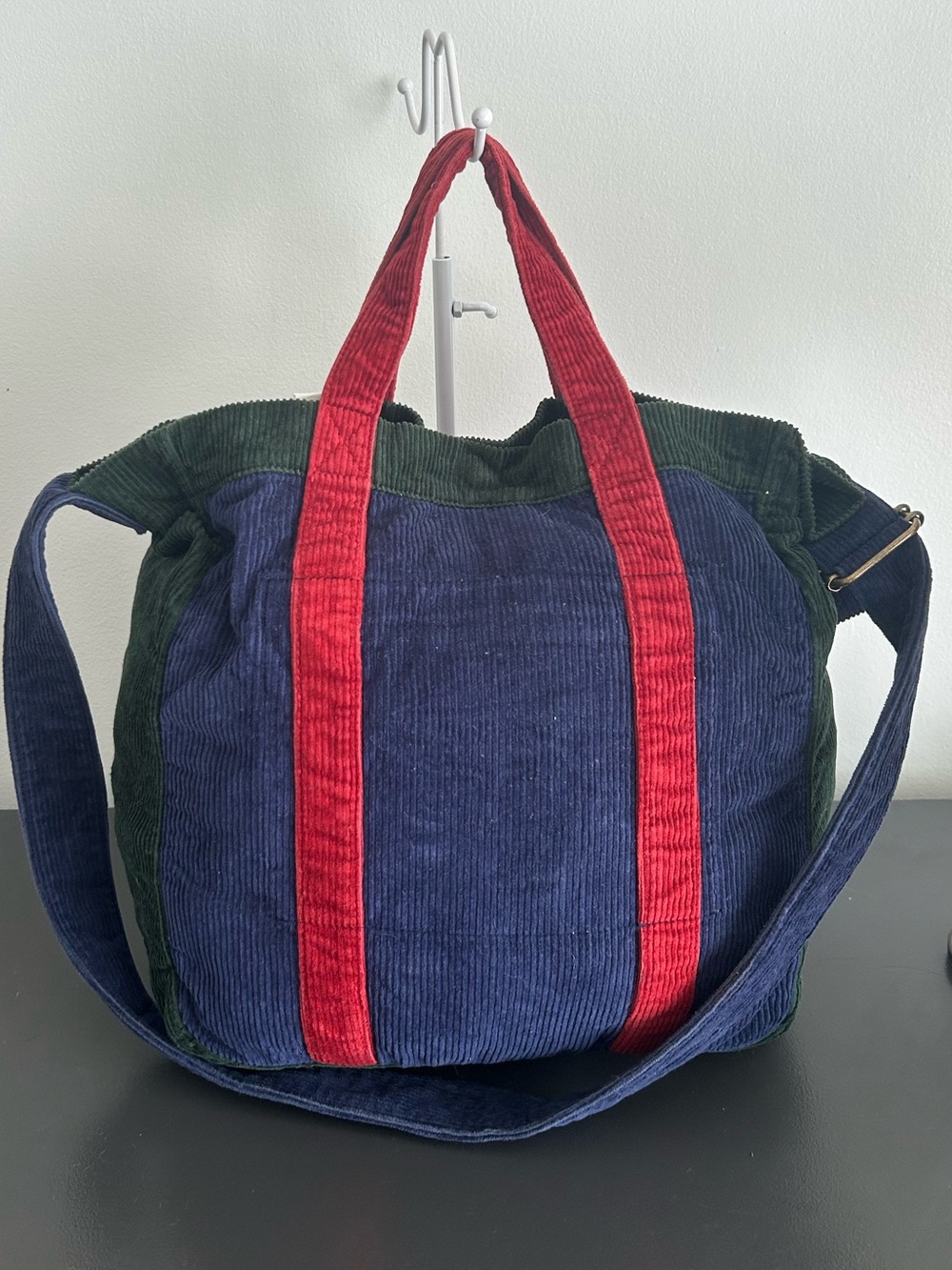 Polo Ralph Lauren Colorblock Corduroy Tote Crossbody bookbag Navy Green Red Tote - Picture 9 of 11
